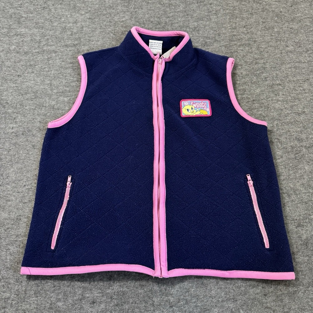 VTG 1999 Looney Tunes Tweety Bird Fleece Vest Girls L Quilted Retro Outdoor